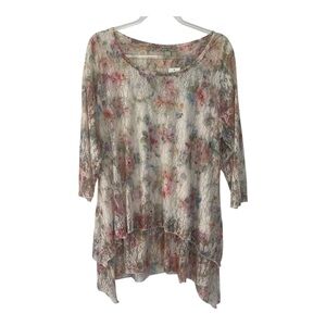 One World Floral Lace Tiered Tunic Shirt XL NWT Cottagecore Boho